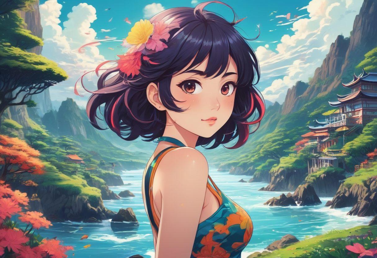 A vibrant and dynamic illustration capturing the essence of hentai culture, featuring a fusion of anime characters in a fantastical landscape, blending playful colors and exaggerated styles. Showcase elements of both anime art and film, with subtle nods to adult themes, while maintaining an artistic flair. Include intricate details, such as whimsical backgrounds and engaging expressions on the characters. psychedelic colors. vector art.